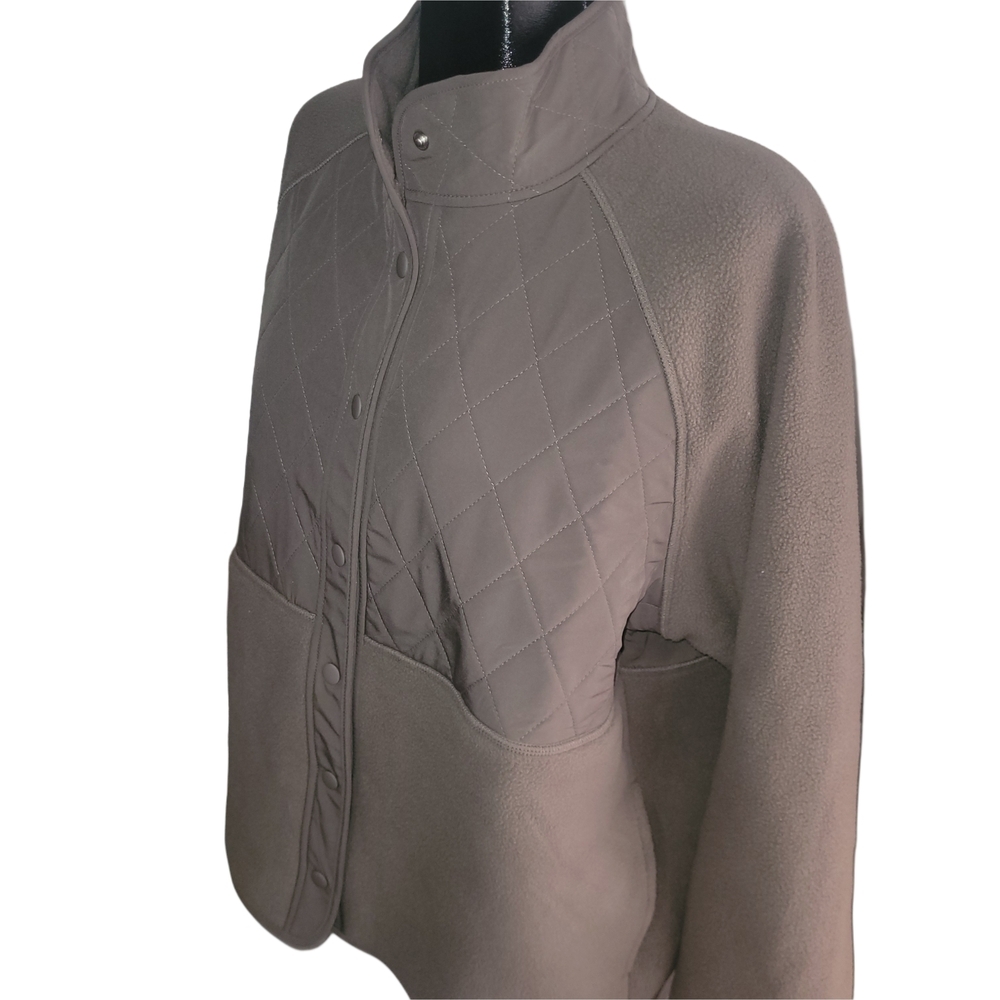 Gap Fit Womens Taupe Quilted Panel Fleece Snap Button-Up Jacket Size XL - Picture 4 of 8